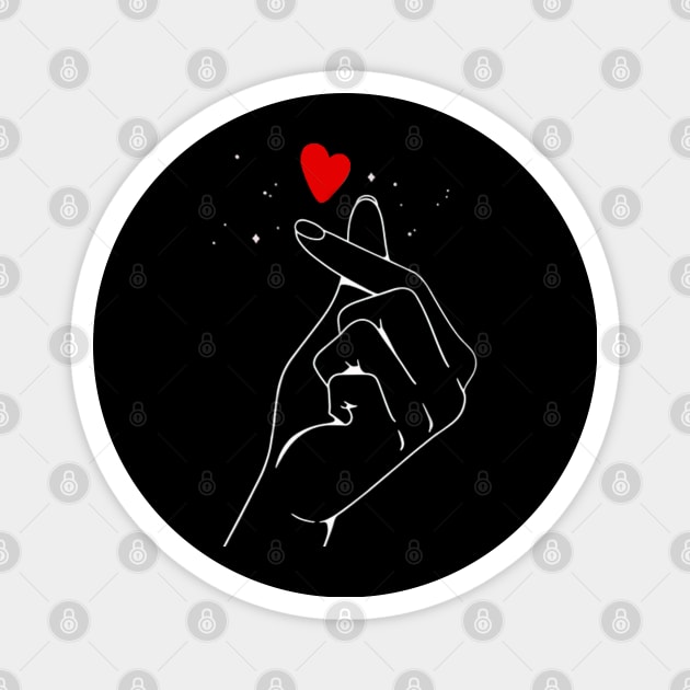 Korean finger heart sign design red heart, k pop, Magnet by Maroon55